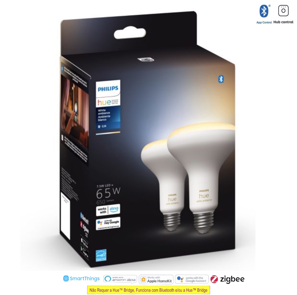 Philips Hue White Ambiance BR30 65W | 3ª Geração | Bluetooth Smart Flood Light | Lâmpada Spot de Embutir | Compatível com Alexa, Apple Homekit & Google Assistant | Funciona com Bluetooth e/ou com a Hue Bridge l Kit2 - comprar online