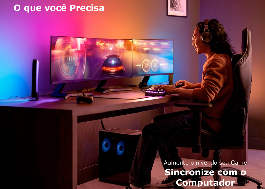 Imagen de Philips Hue Play Gradient Lightstrip Fita de LED Kit Para 3 Monitores PC ou Mac 24" até 27"