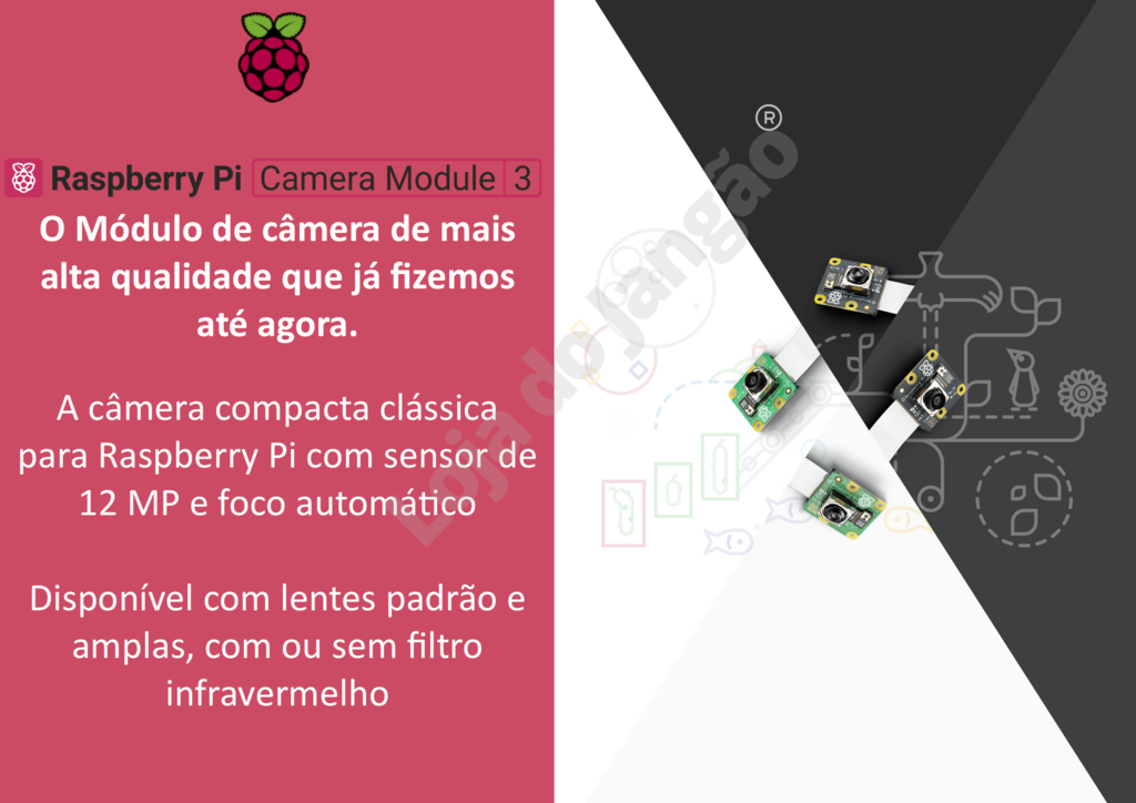 Raspberry Pi Camera Module 3 12 MP Auto Focus , Escolha: Standard , NoIR , Wide , Wide NoIR - loja online