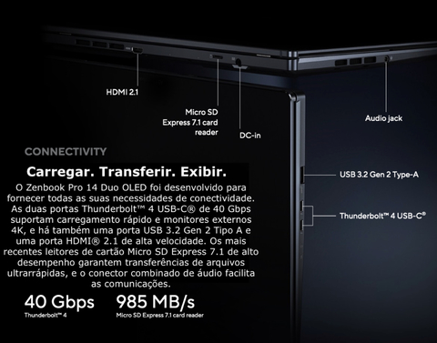 ASUS 14.5" ZenBook Pro 14 Duo OLED Multi-Touch Notebook | Cor Tech Black | UX8402 | 2.3 GHz Intel Core i7 14-Core 12th Gen | 32GB LPDDR5 RAM | 1TB SSD | 12.7" ScreenPad Plus Touchscreen | Dolby ATMOS | 9.5 Horas de Bateria