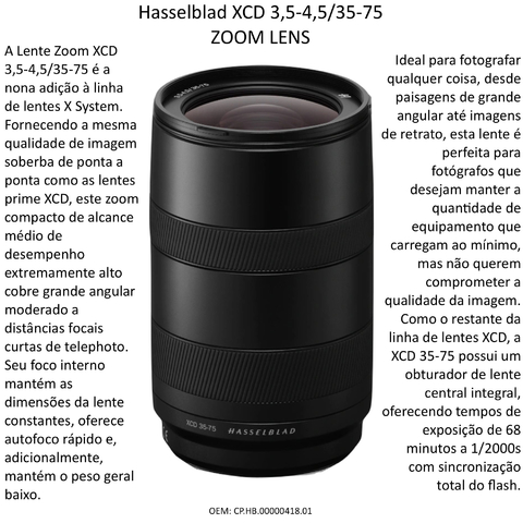Hasselblad XCD 35-75mm f/3.5-4.5 Lens Zoom , Lens X System , High End Camera na internet