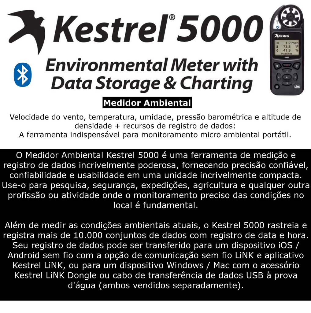 Kestrel 5000 Estação Meteorológica Portátil Bluetooth | Environmental Meter | Laboratório | Pesquisa - tienda online