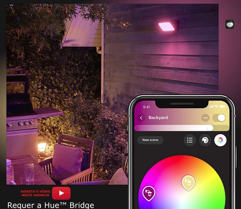 Philips Hue Discover Outdoor Floodlight + Hue Dusk-to-Dawn Sensor de Movimento Outdoor l Luminária de Parede l Projetor de Segurança l Poderoso Fluxo Luminoso 2.300 lumen l LED Integrado l Compatível com a Alexa, Apple Homekit & Google Assistant | Requer Hue Bridge - comprar online
