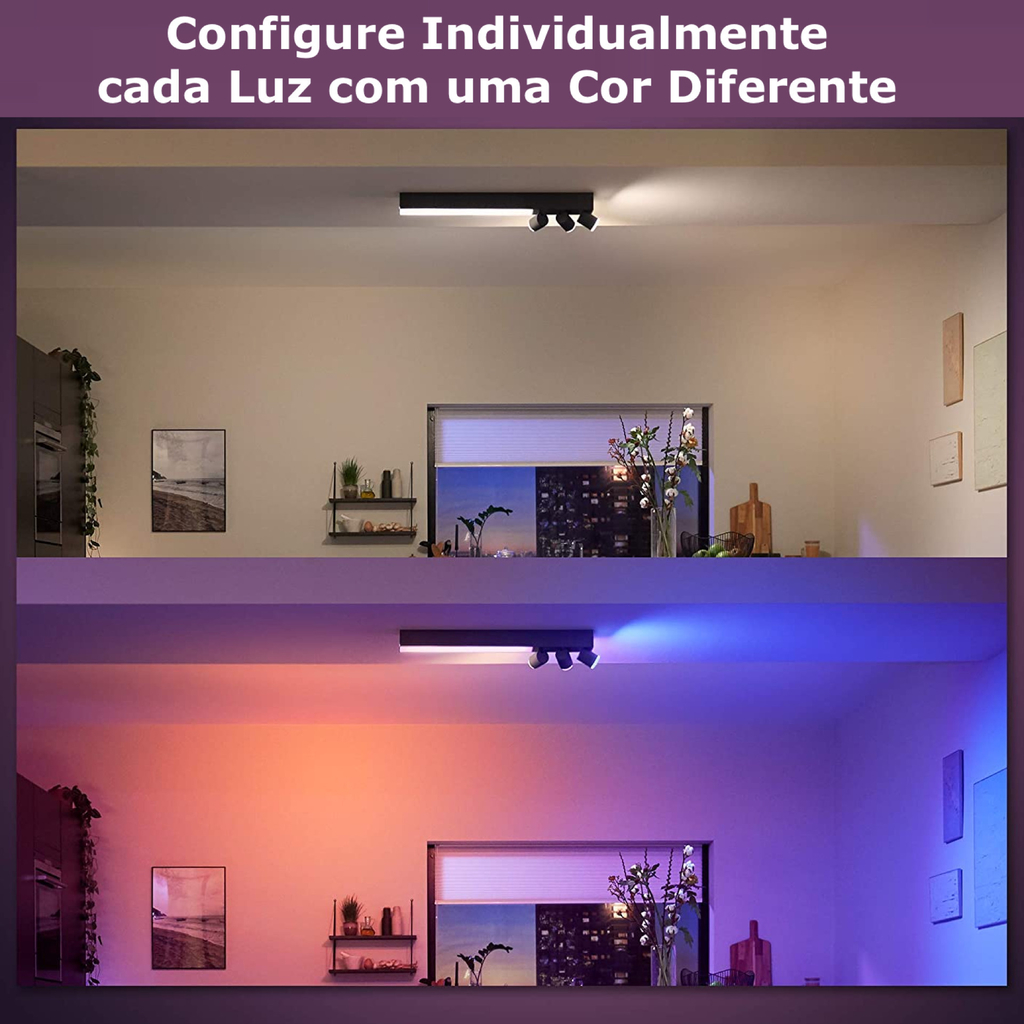 Philips Hue White & Color Ambiance Centris l Smart 3-Spots Ceiling Bar l Luminária de Teto l Ajuste cada Luz Individualmente l Poderoso Fluxo Luminoso 2.810 lumen l Compatível com Alexa, Apple Homekit & Google Assistant | Funciona com Bluetooth e/ou com a Hue Bridge na internet