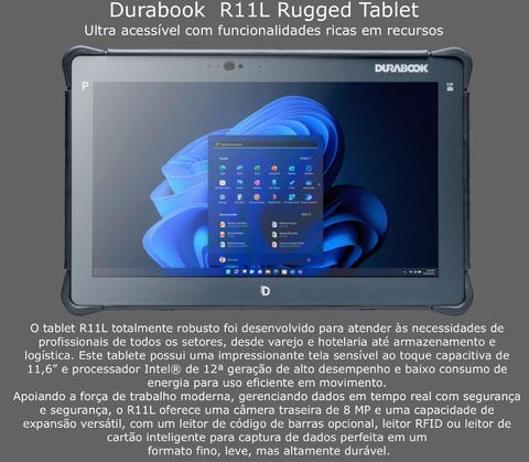 Durabook l R11L Rugged Tablet l Tablet Industrial Robusto l 12th Gen Intel Pentium Gold Processor 8505 l 11.6" FHD (1920 x 1080) LCD Display l Personalizável l Projetado para os ambientes mais severos l Peça um orçamento na internet