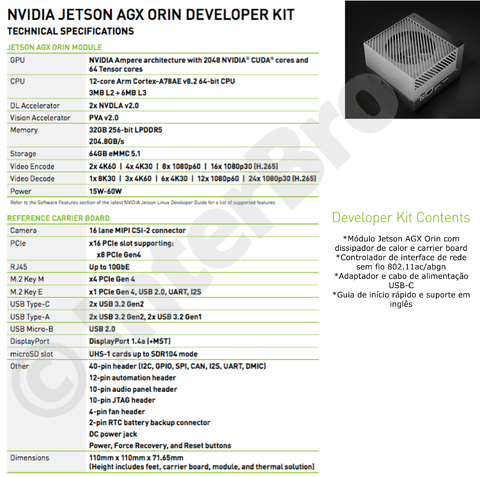 Nvidia Jetson AGX Orin 32 GB Developer Kit 945-13730-0000-000 + Stereolabs ZED X Stereo Camera en internet