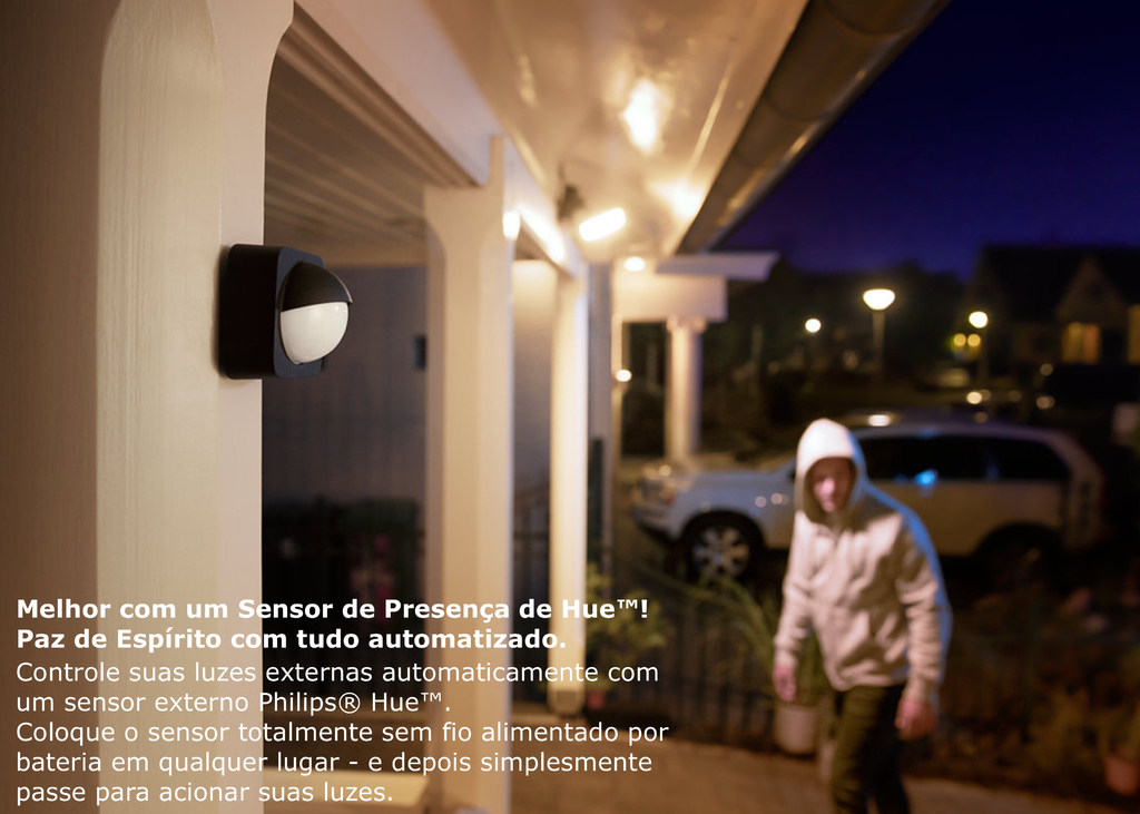 Philips Hue Discover Outdoor Floodlight + Hue Dusk-to-Dawn Sensor de Movimento Outdoor l Luminária de Parede l Projetor de Segurança l Poderoso Fluxo Luminoso 2.300 lumen l LED Integrado l Compatível com a Alexa, Apple Homekit & Google Assistant | Requer Hue Bridge - Loja do Jangão - InterBros