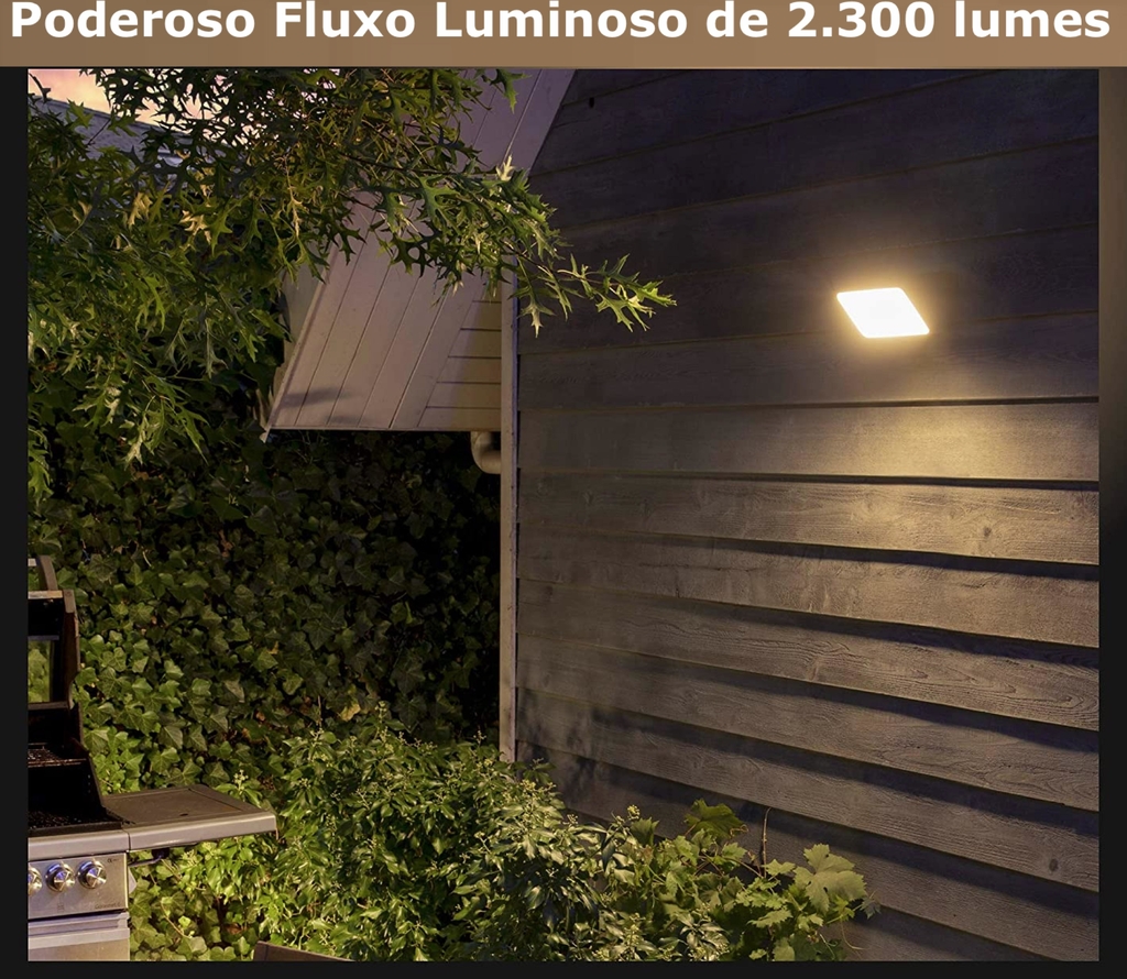 Imagem do Philips Hue Discover Outdoor Floodlight + Hue Dusk-to-Dawn Sensor de Movimento Outdoor l Luminária de Parede l Projetor de Segurança l Poderoso Fluxo Luminoso 2.300 lumen l LED Integrado l Compatível com a Alexa, Apple Homekit & Google Assistant | Requer Hue Bridge
