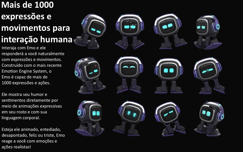 Emo True AI Pet Robot | Animal de Estimação com Inteligência Artificial | Machine Learning | Comando de Voz | Reconhecimento Facial | Mais de 1000 expressões e movimentos para interação humana l EMO go home na internet
