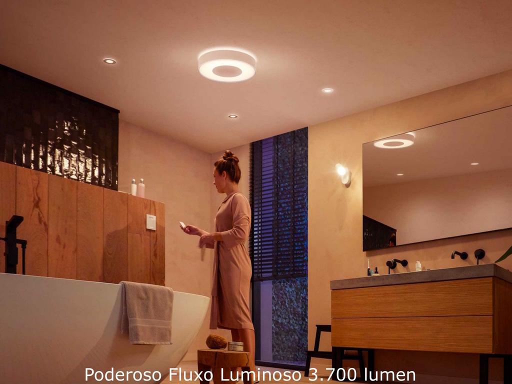 Philips Hue White & Color Ambiance Xamento Large l Bathroom Smart Ceiling l Luminária de Teto Inteligente Grande l Feita para Banheiros l A Prova D' Água l WiFi e Bluetooth l Alto Fluxo Luminoso 3.700 lumen l LED Integrado l Compatível com Alexa, Apple Homekit & Google Assistant l Requer Hue™ Bridge - Loja do Jangão - InterBros