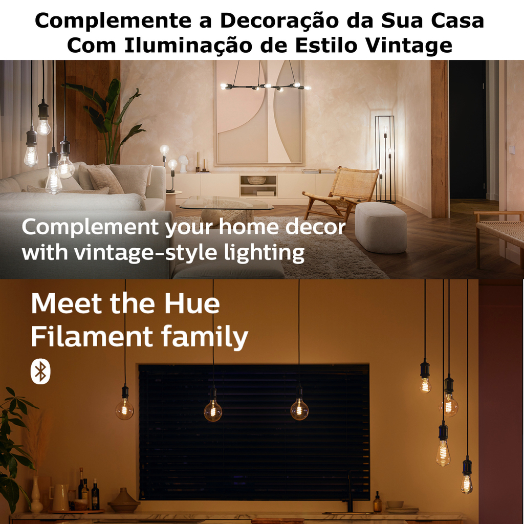 Image of Philips Hue White Ambiance Dimmable Smart Filament A19 l Lâmpada LED de Filamento Vintage l 2ª Geração l Mais Brilhantes l Branco Quente a Branco Frio | Compatível com Alexa, Apple Homekit & Google Assistant | Funciona com Bluetooth e/ou com a Hue Bridge