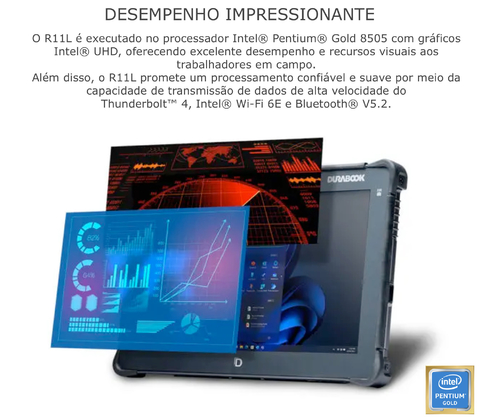 Durabook l R11L Rugged Tablet l Tablet Industrial Robusto l 12th Gen Intel Pentium Gold Processor 8505 l 11.6" FHD (1920 x 1080) LCD Display l Personalizável l Projetado para os ambientes mais severos l Peça um orçamento - loja online