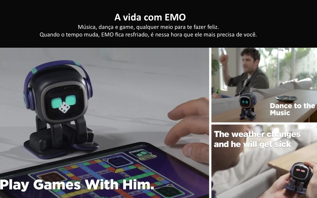 Emo True AI Pet Robot | Animal de Estimação com Inteligência Artificial | Machine Learning | Comando de Voz | Reconhecimento Facial | Mais de 1000 expressões e movimentos para interação humana l EMO go home - Loja do Jangão - InterBros
