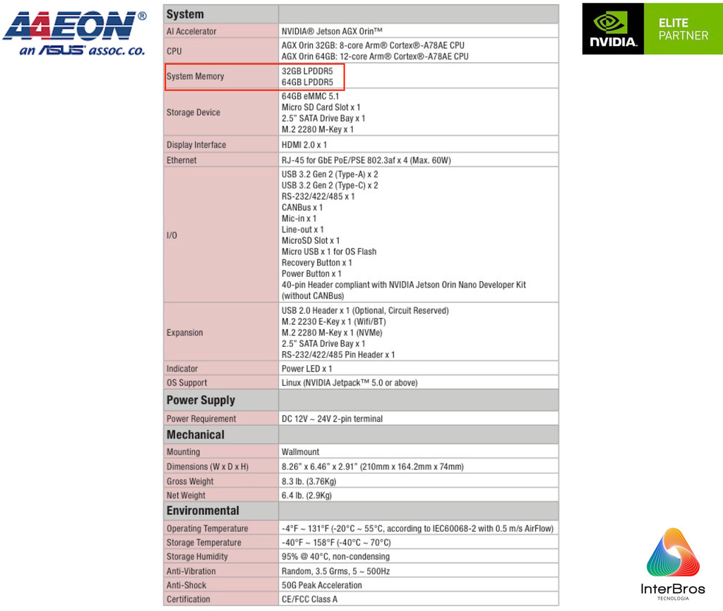 AAEON ASUS BOXER-8640AI , Computador Industrial , NVIDIA® Jetson AGX Orin™ 64GB