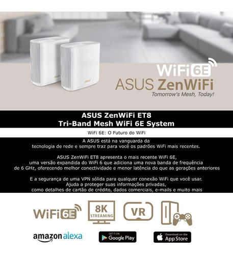 Novo Asus ZenWifi ET8 Tri Band Mesh WiFi 6E | Cobertura de até 510m² | Segurança de Grau empresarial Vitálicia | VPN Integrada - comprar online