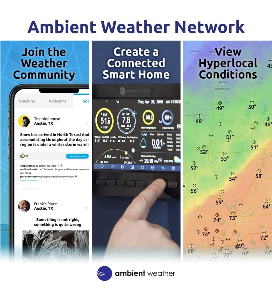 Ambient Weather WS-5000 Estação Metereológica Ultrassônica WiFi | Case Outdoor de Proteção para o Higrômetro | Alcance de 300 metros | Compatível com Alexa e Google | Internet Conectada - loja online