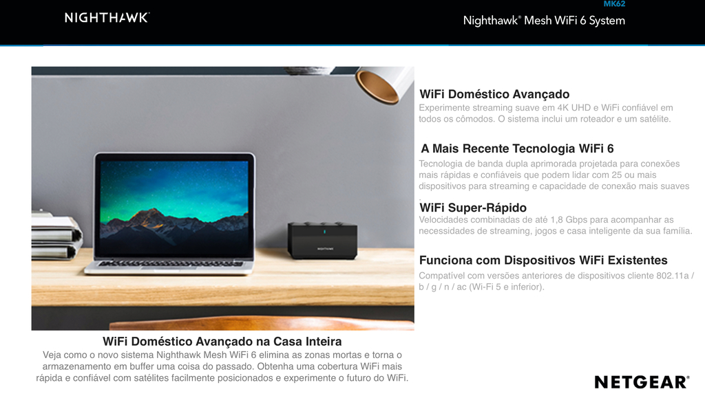 Netgear Nighthawk MK62 Mesh Sistema WiFi6 280m² na internet