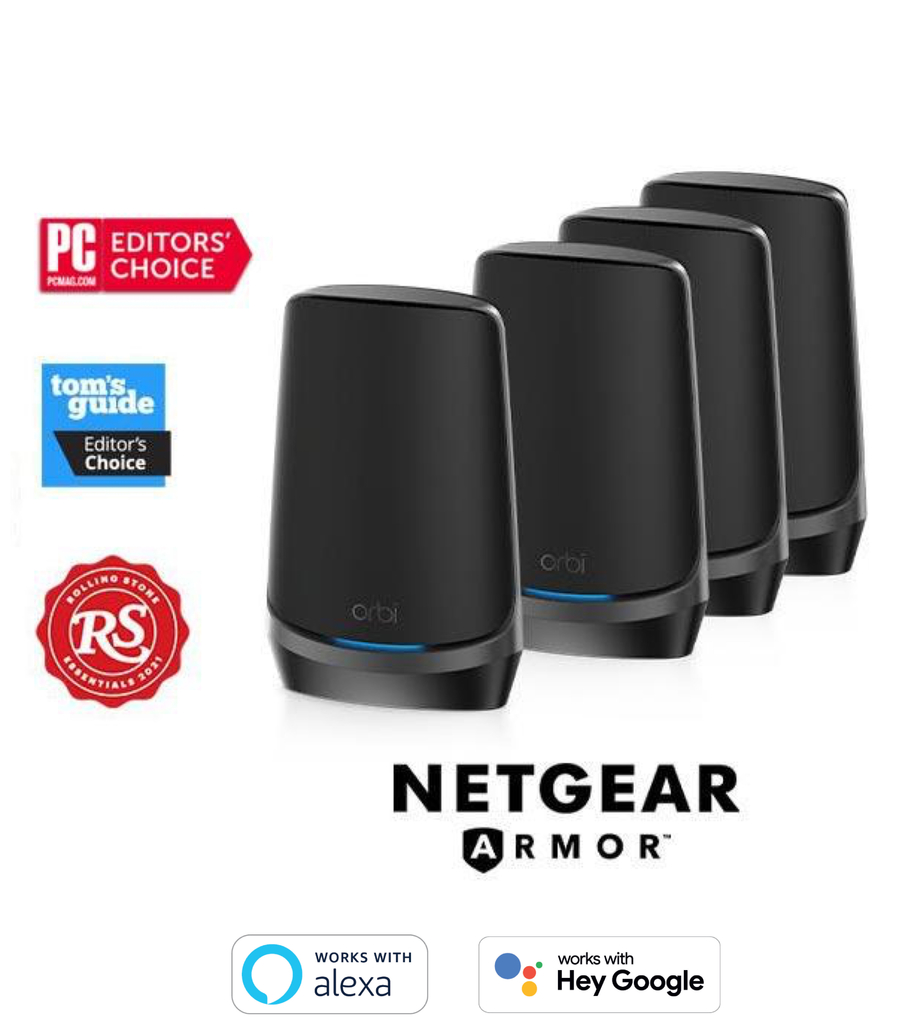 Netgear Orbi 900 Series Quad-Band l WiFi 6e Mesh 10.8Gbps RBKE964 , RBKE963, RBKE962, RBSE960, Até 200 Dispositivos