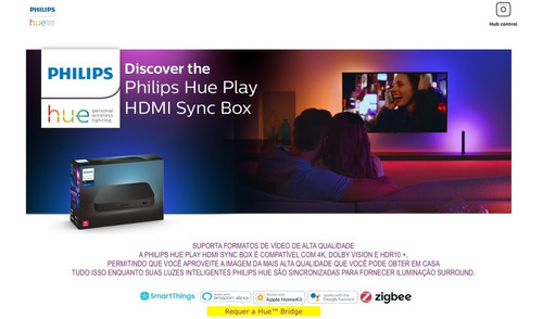 Philips Hue Play Gradient Lightstrip 75" + Hue Hdmi Sync Box TVs maiores de 75"