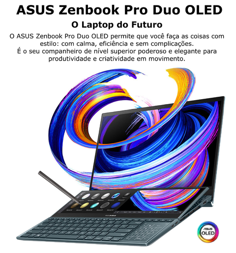 ASUS 15.6" ZenBook Pro Duo 15 Multi-Touch Notebook | Cor Celestial Blue | UX582 | 2.5 GHz Intel Core i9 8-Core 11th Gen | 32GB DDR4 RAM | 1TB SSD | 15.6" 3840 x 2160 OLED Touchscreen | 14" ScreenPad Plus IPS Touchscreen | - comprar online