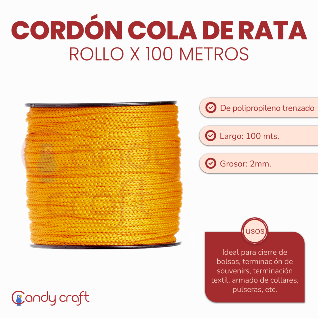 Cordón Cola De Rata Gruesa X 100 Metros Artesanías
