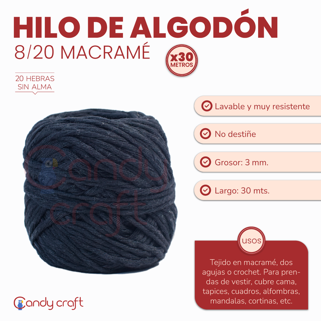 HILO ALGODÓN COLOR P/MACRAME 8/36 x100mt - Mayorista textil - Importador -  Ventas por mayor a todo el país.