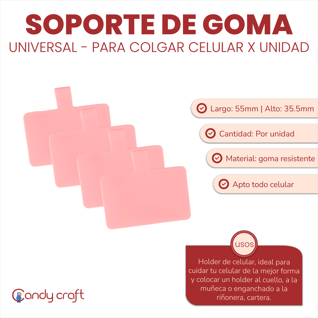 Soporte de Goma Universal para colgar celular x Unidad