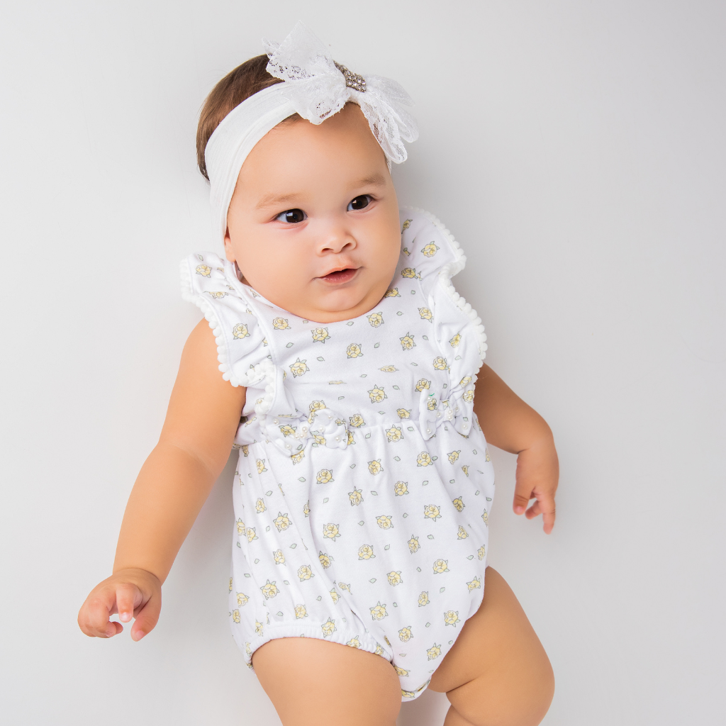 Macacão Bebê Menina com Pompom Nina Ninê Floral Amarelo