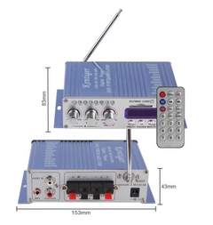 Amplificador Kentiger HY502S 12V Mini Hi-Fi Estereo Bass Booster USB, MP3, FM e Bluetooth - Azul