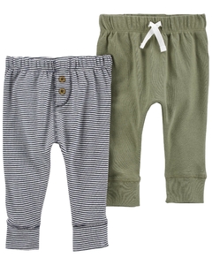 Kit com 2 calças Carters em algodão Verde e Listras (Nova Coleção)