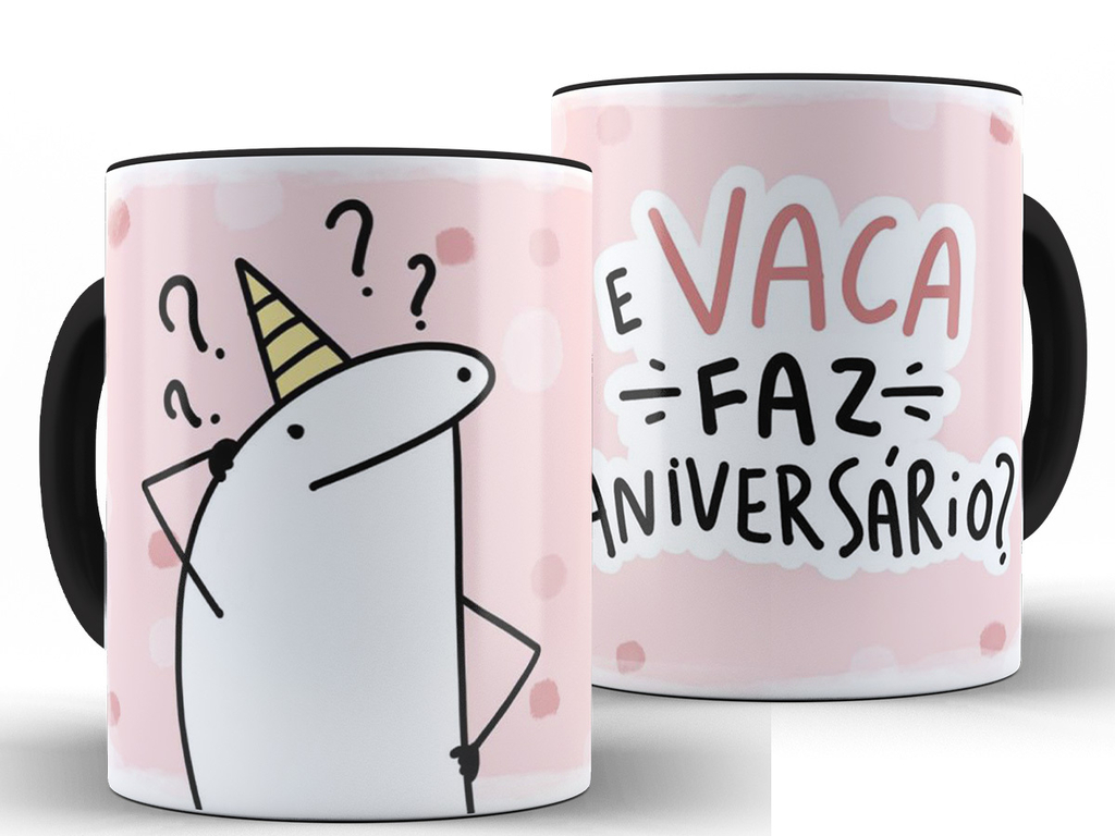 Caneca De Aniversario Flork Meme 325 Ml De Porcelana Com Caixinha