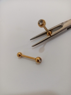 Barbell reto aço zircônia PVD gold 16mm rosca externa. - comprar online