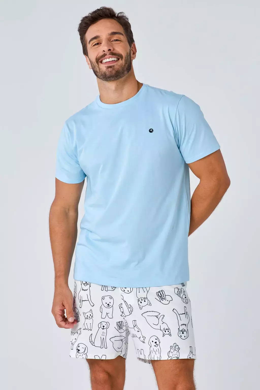 Pijama Curto Masculino de Algodão - Pintas e Patas