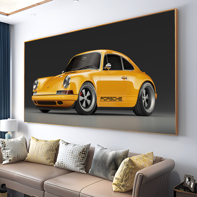 Quadro Porsche 911 Amarelo Lado -- Br Artes