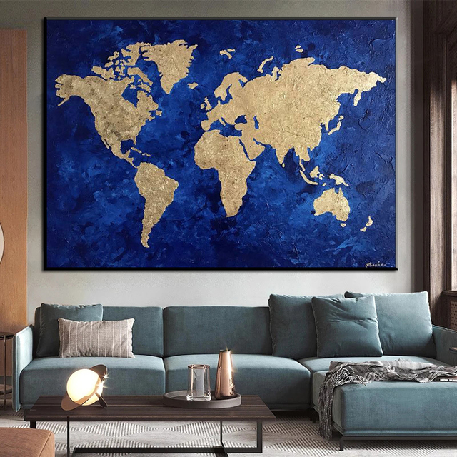 Quadro decorativo mapa mundi Mapa do mundo azul - TenStickers