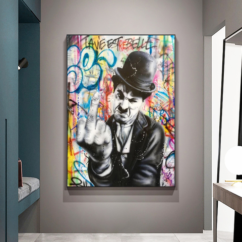 Quadro decorativo Bansky em algodão e poliéster com desenho de uma criança  pintando 70x100 cm Forme 966BRS1174 - Comprar com preços económicos