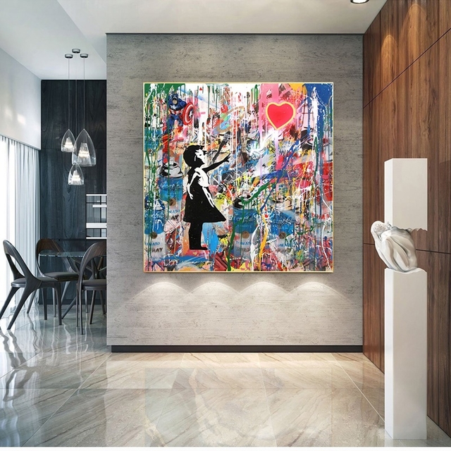 Quadro decorativo Bansky em algodão e poliéster com desenho de uma criança  pintando 70x100 cm Forme 966BRS1174 - Comprar com preços económicos