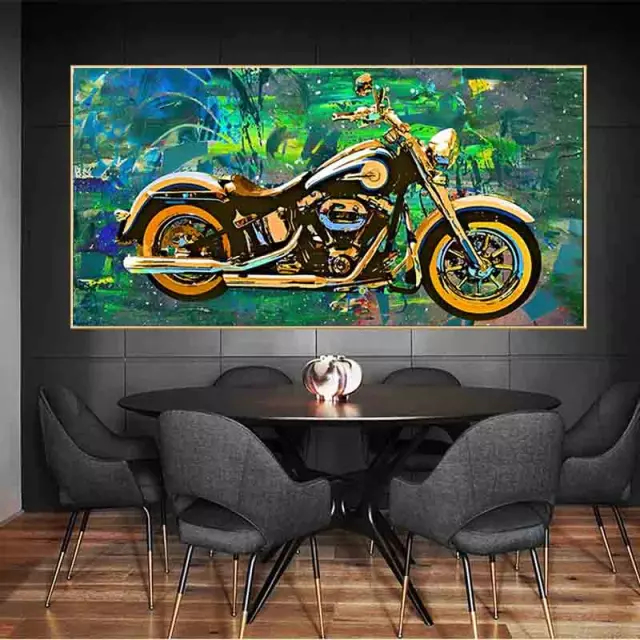 Quadro decorativo desenho moto Harley Davison bege