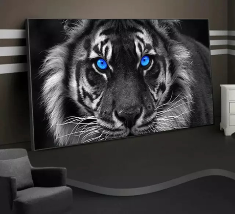 Quadro decorativo 1 Tela Tigre fumaça Azul