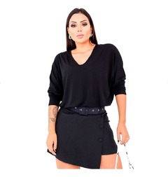 Imagem do Blusa Feminina Manga Morcego Cropped Manga Longa Decote V