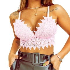 Top Cropped Alcinha Decote Sutiã Renda Bordada Detalhe Tule - comprar online