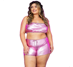 Conjunto Plus Size Metalizado Carnaval Top Alcinha C Shorts - Gringa do Brás