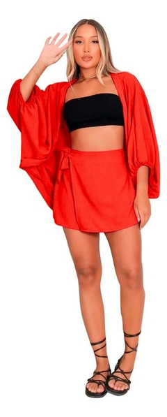 Conjunto Kimono Verão Duna Camisão Cardigã Shorts Saia Laço - comprar online