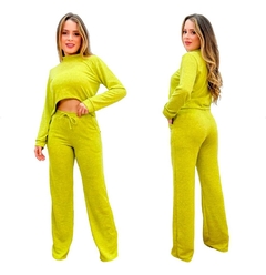 Conjunto Lãzinha Inverno Cropped Manga Longa Calça Flare