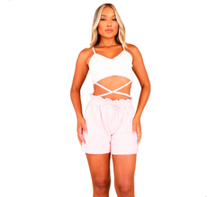 Conjunto Feminino Gringa Cropped Alcinha Shorts Moletinho