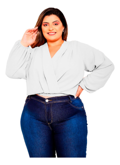 Camisa Cropped Tranpassada Plus Size Duna Blusa Manga Longa - Gringa do Brás