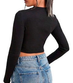 Cropped Gringa Manga Longa Blusinha Blogueira Gola Alta - Gringa do Brás