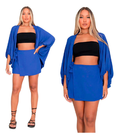 Imagem do Conjunto Kimono Verão Duna Camisão Cardigã Shorts Saia Laço