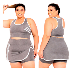 Conjunto Feminino Academia Fitness Plus Size Short Saia Top na internet