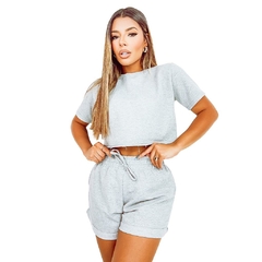 Conjunto Blusa Moletom Cropped Manga Curta Gringa Shorts - loja online